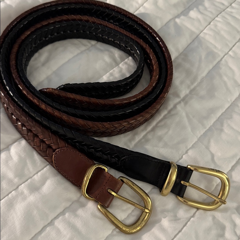 Coach Black and Brown Leather Belts with Gold Buckle